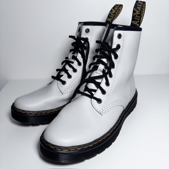 Dr. Martens Zavala White Leather Lace Up Combat Boots Grunge 90s Women’s Size 8 - Picture 3 of 9